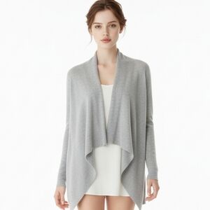 Line Lable Gray Cashmere Lagenlook Waterfall Open Cardigan Xs 21